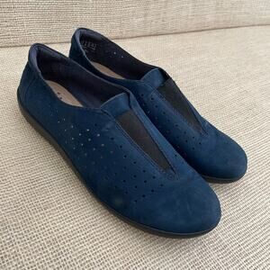 Clarks Navy Suede Leather Loafers, Medora Gemma, Stretch Upper, Ladies 8W